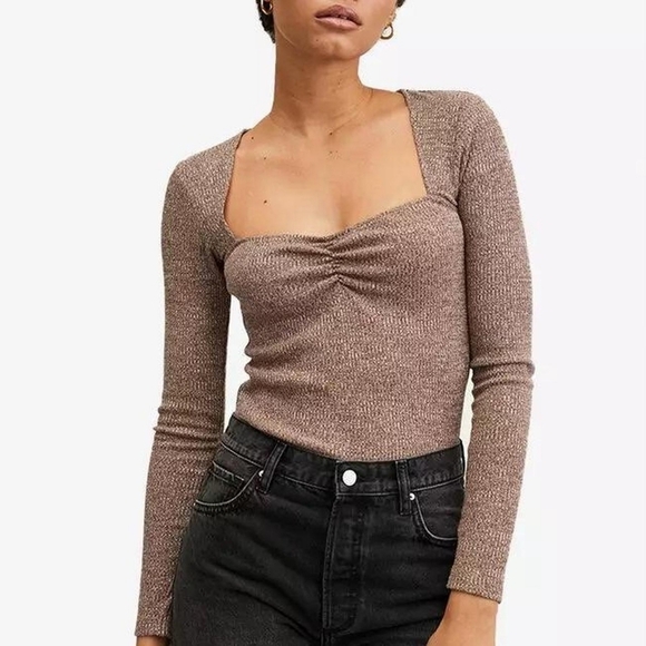 Mango Ribbed Squared neckline t-shirt Size XL - Picture 1 of 7